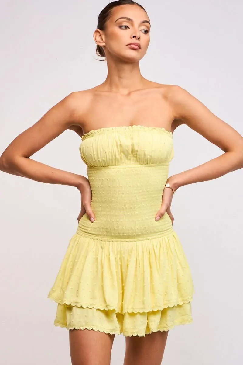 Lyla Yellow Strapless Drop Waist Mini sold by Boho Pink product image thumbnail 2