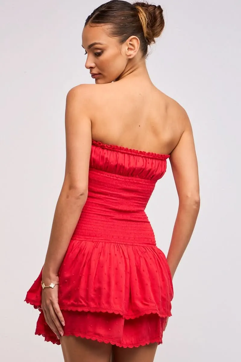 Lyla Red Strapless Drop Waist Mini sold by Boho Pink product image thumbnail 3