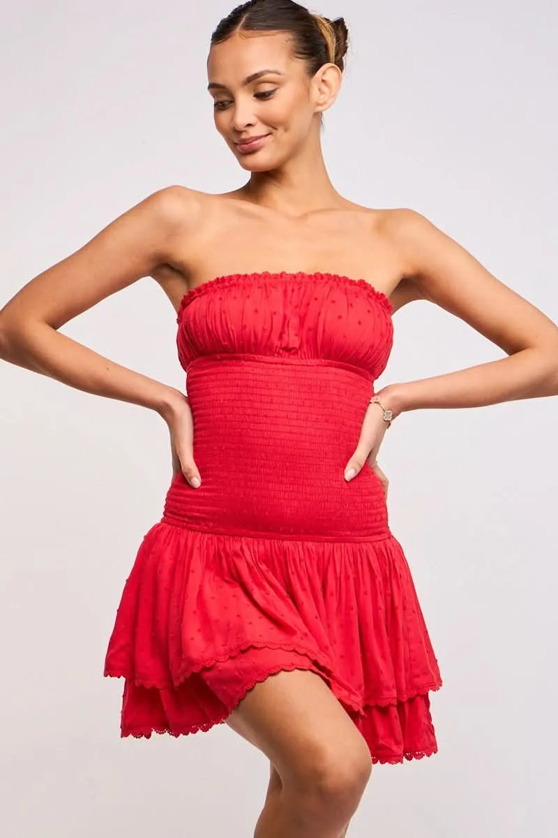 Lyla Red Strapless Drop Waist Mini sold by Boho Pink product image thumbnail 2