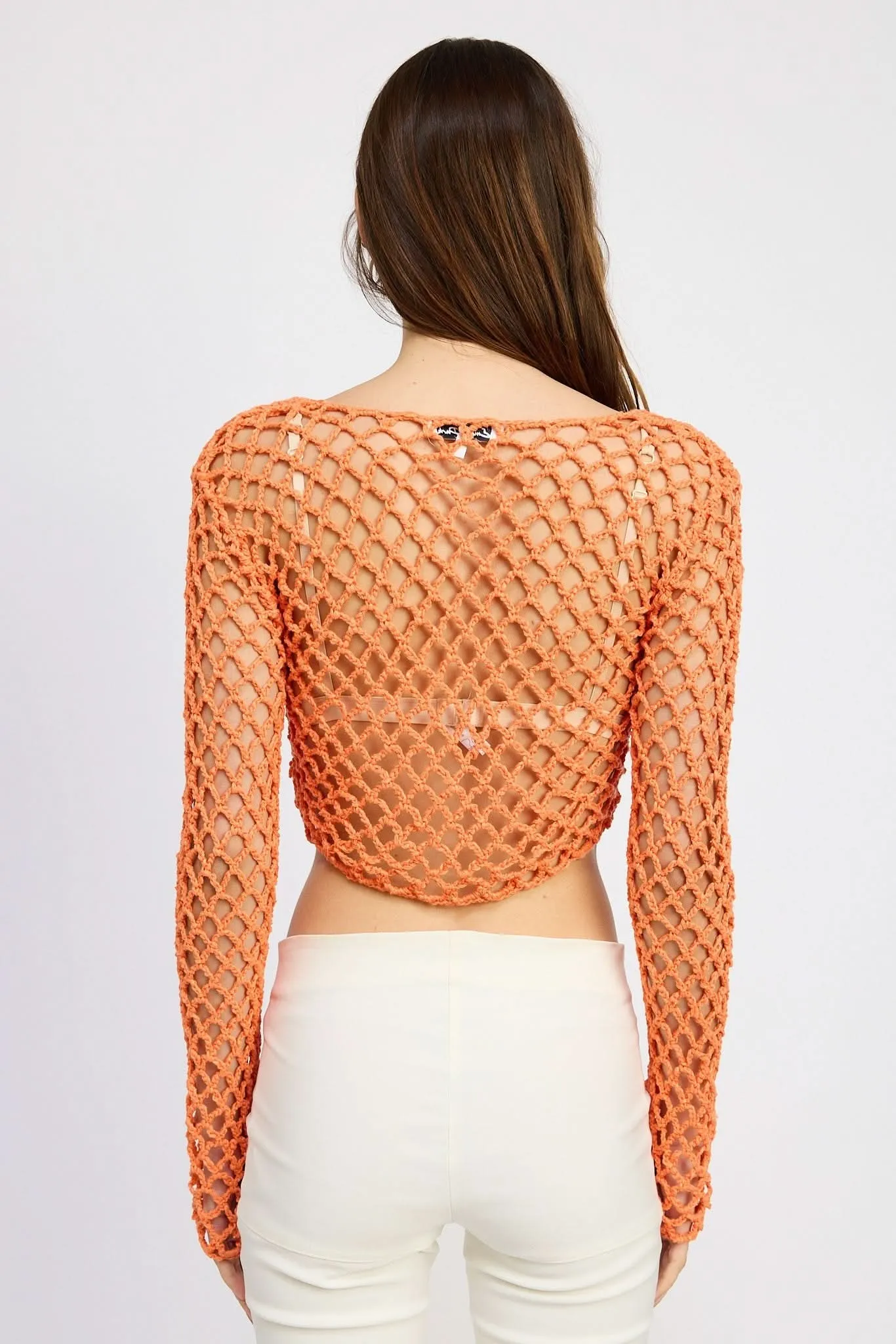 Saturday Sun Orange Crochet Front-Tie Crop Top sold by Boho Pink product image thumbnail 3