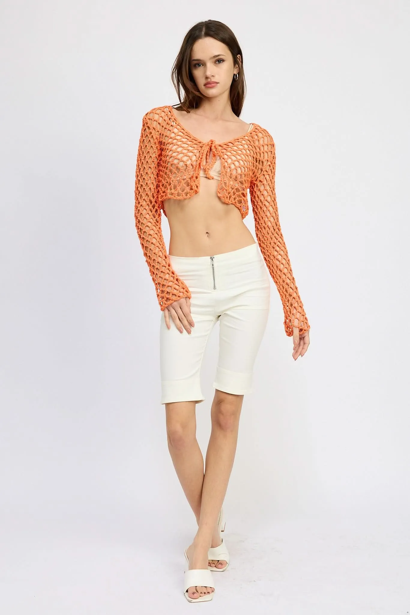Saturday Sun Orange Crochet Front-Tie Crop Top sold by Boho Pink product image thumbnail 4