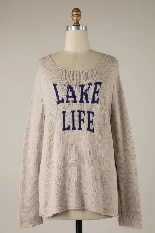 Lake Life Khaki and Navy Sweater sold by Boho Pink