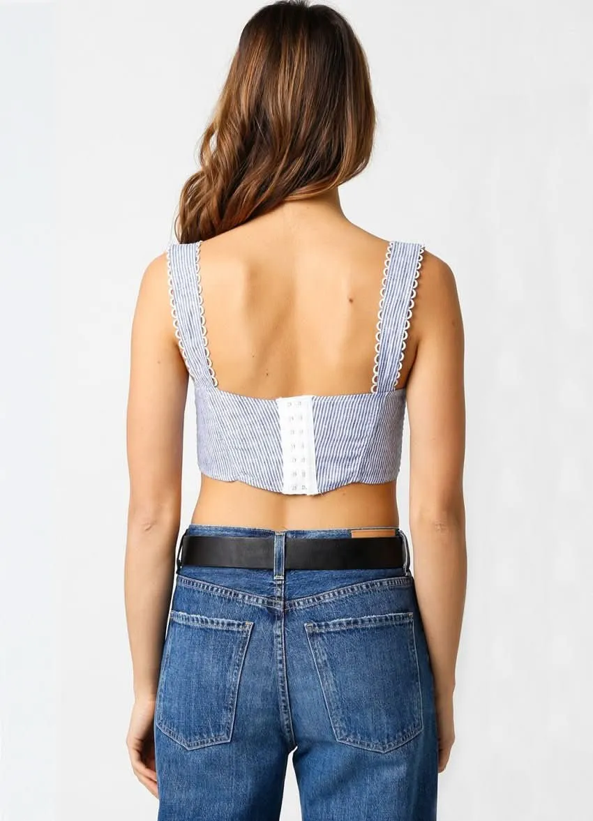 Eve Blue Stripe Bustier Corset Crop Top sold by Boho Pink product image thumbnail 3