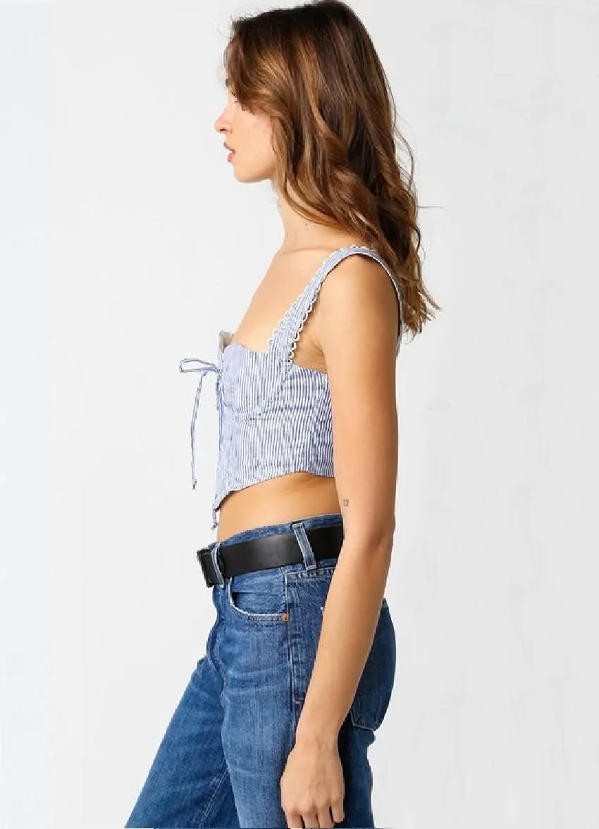 Eve Blue Stripe Bustier Corset Crop Top sold by Boho Pink product image thumbnail 2