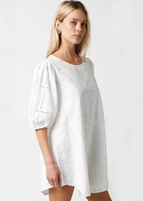 Kelly White Eyelet Puff Sleeve Shift Dress sold by Boho Pink product image thumbnail 2