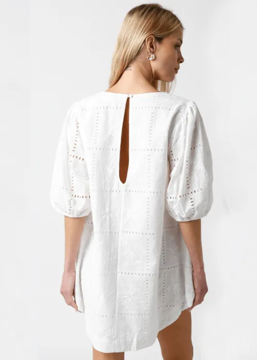 Kelly White Eyelet Puff Sleeve Shift Dress sold by Boho Pink product image thumbnail 3