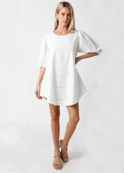 Kelly White Eyelet Puff Sleeve Shift Dress sold by Boho Pink product image thumbnail 4