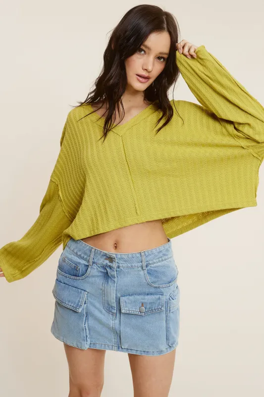 All The Way Green Long Sleeve Crop Top sold by Boho Pink