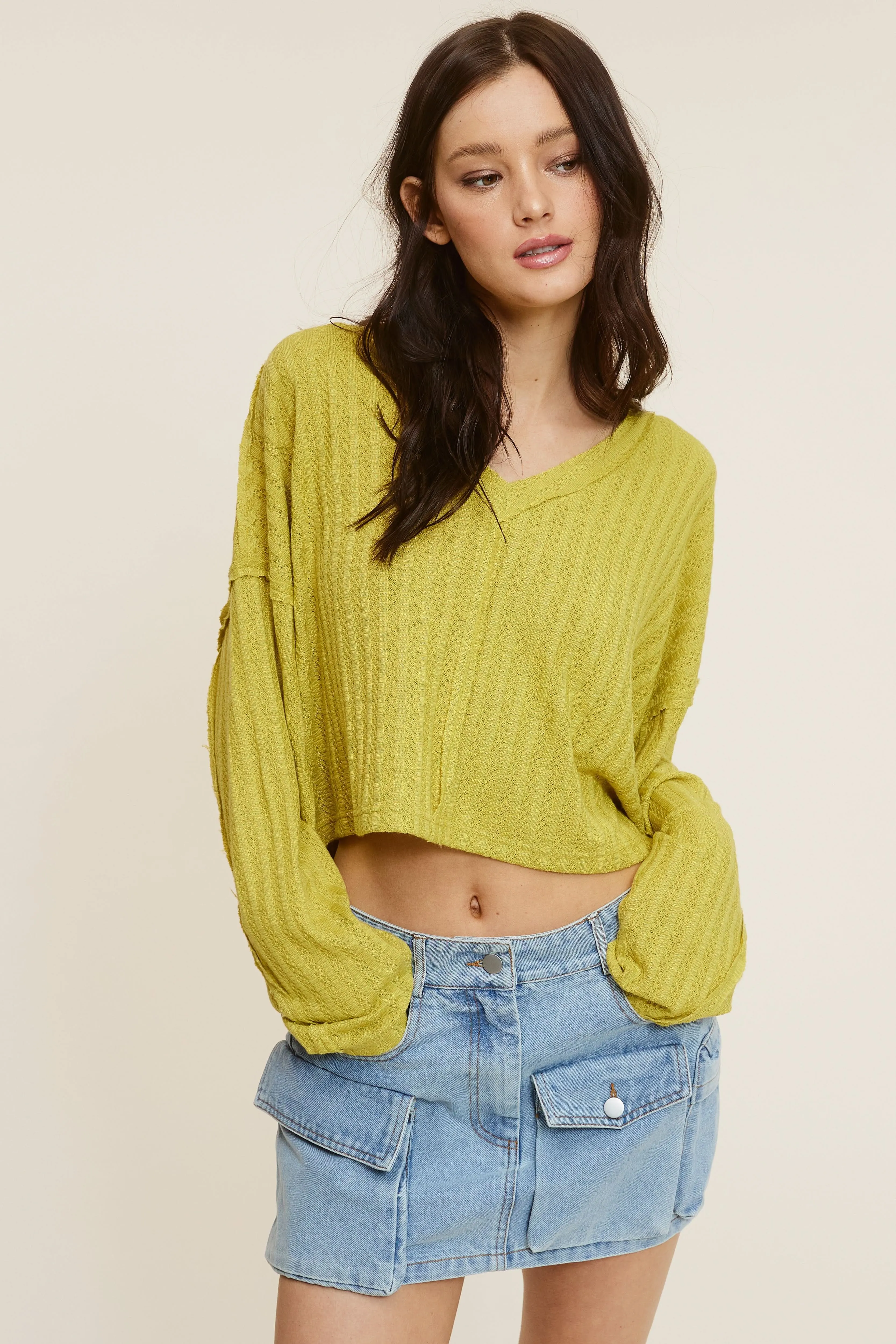 All The Way Green Long Sleeve Crop Top sold by Boho Pink product image thumbnail 3
