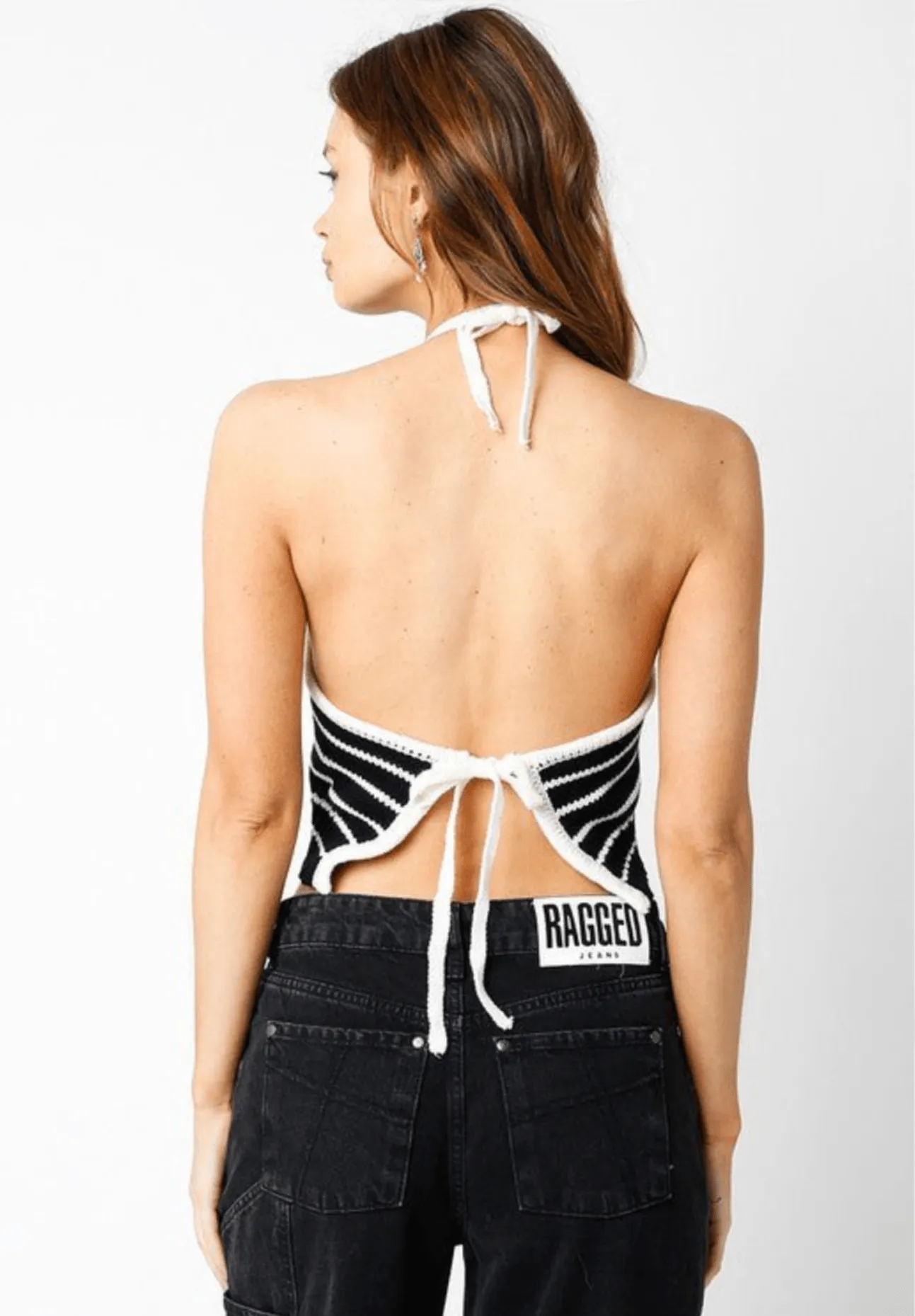 Iris Black Striped Crochet Halter Top sold by Boho Pink product image thumbnail 2