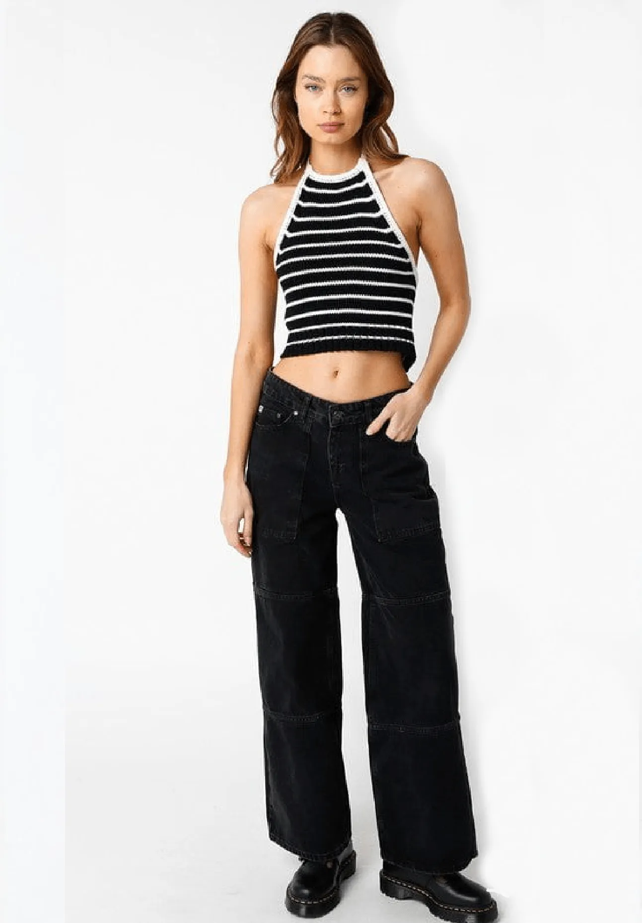 Iris Black Striped Crochet Halter Top sold by Boho Pink product image thumbnail 4