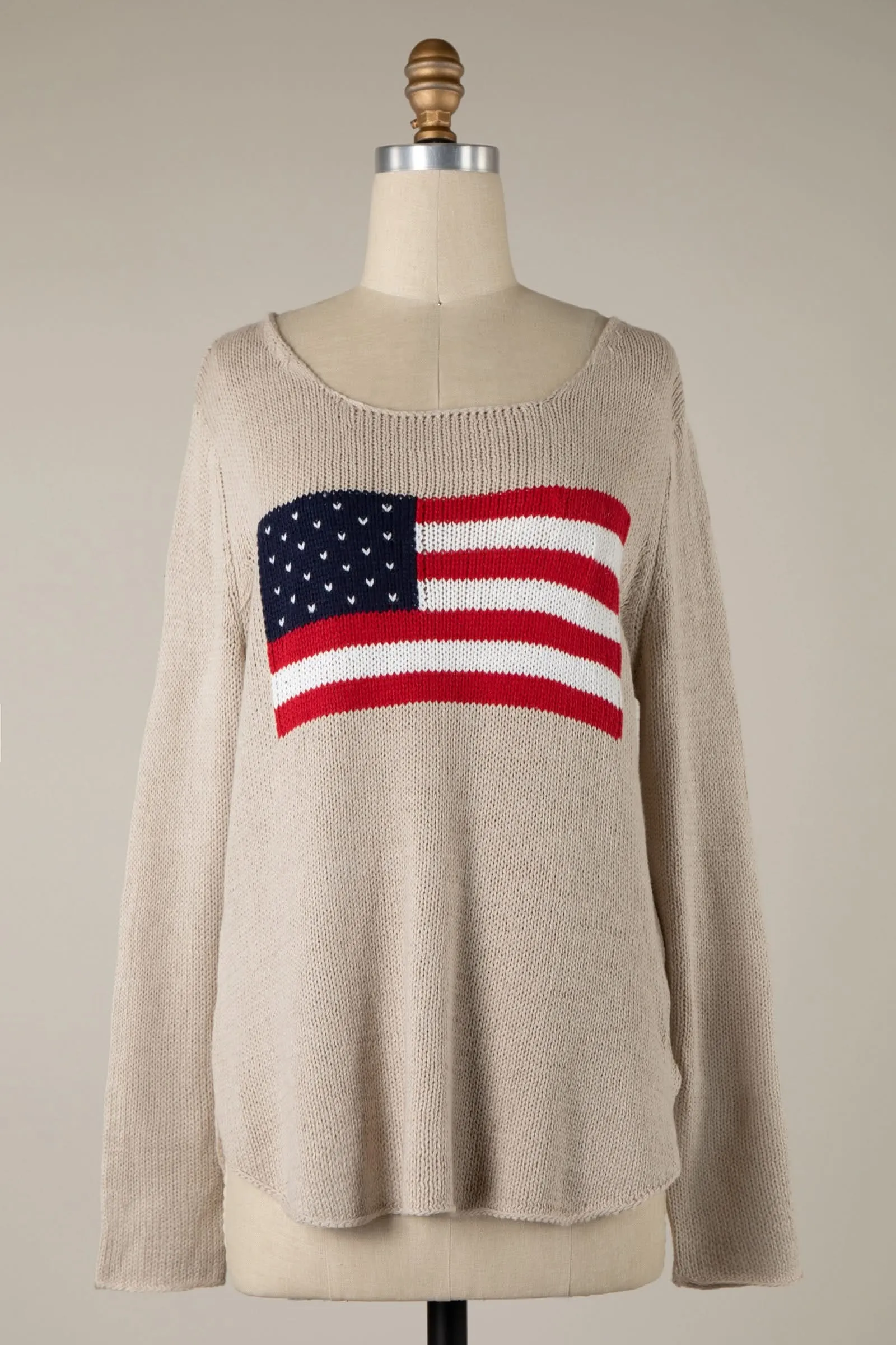 Miss Americana Beige Flag Sweater sold by Boho Pink