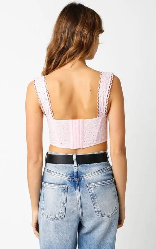 Eve Light Pink Eyelet Bustier Corset Crop Top sold by Boho Pink product image thumbnail 3