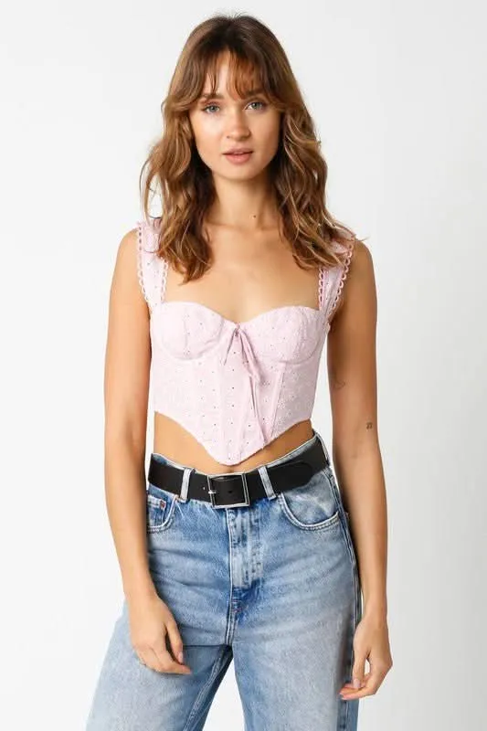 Eve Light Pink Eyelet Bustier Corset Crop Top sold by Boho Pink