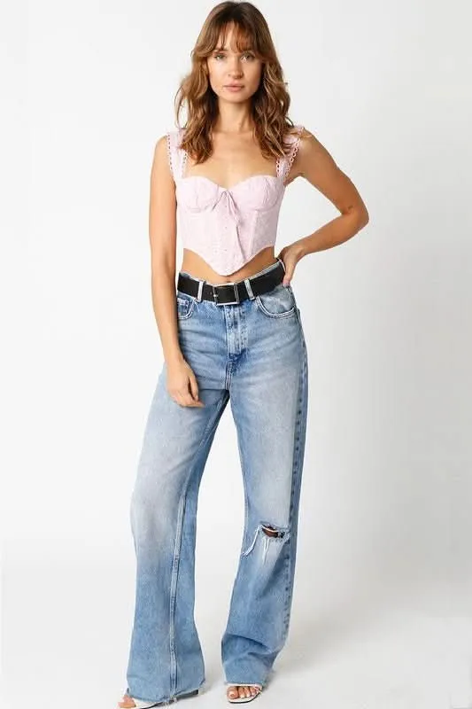 Eve Light Pink Eyelet Bustier Corset Crop Top sold by Boho Pink product image thumbnail 2