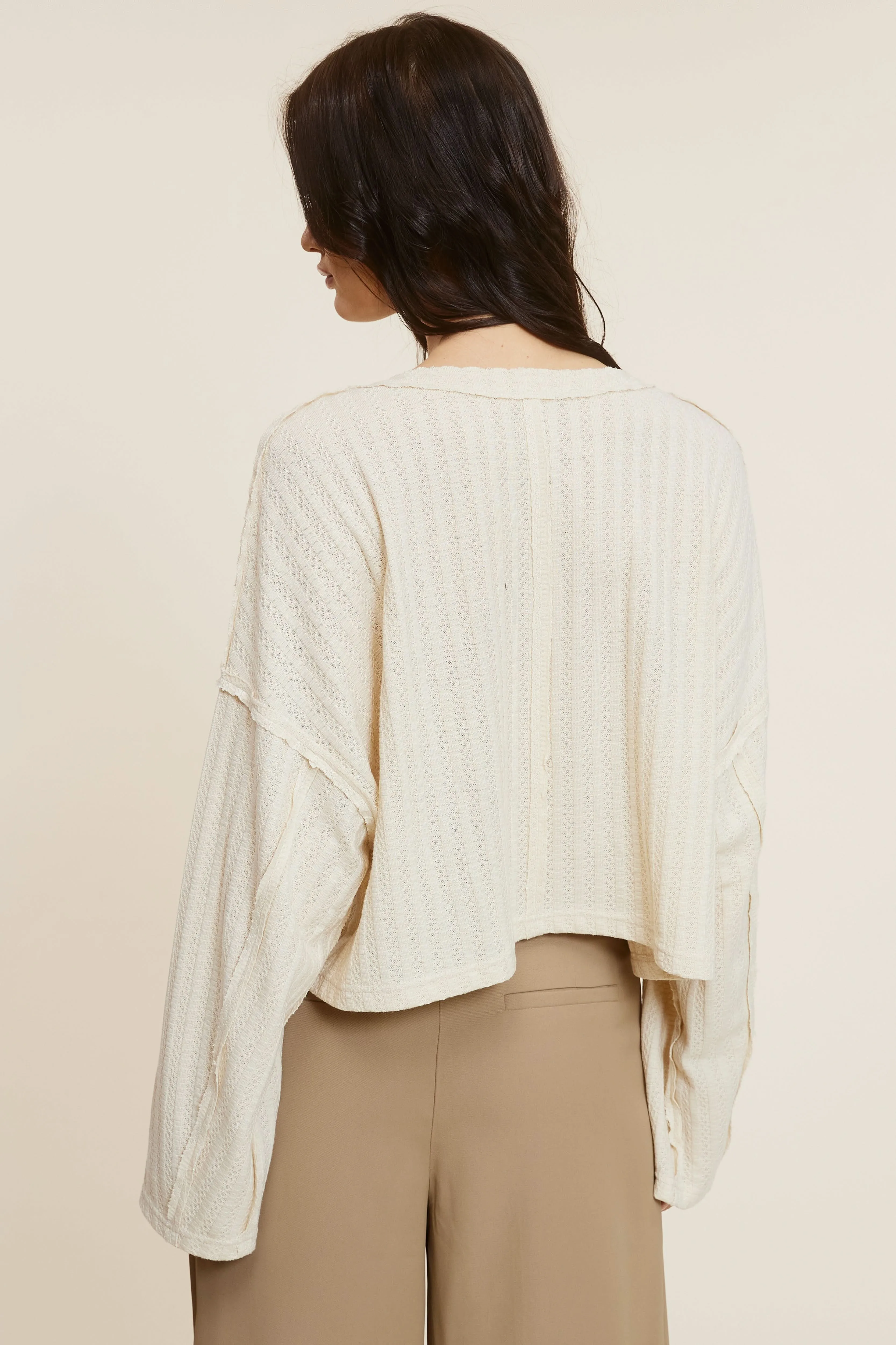 All The Way Beige Long Sleeve Crop Top sold by Boho Pink product image thumbnail 4