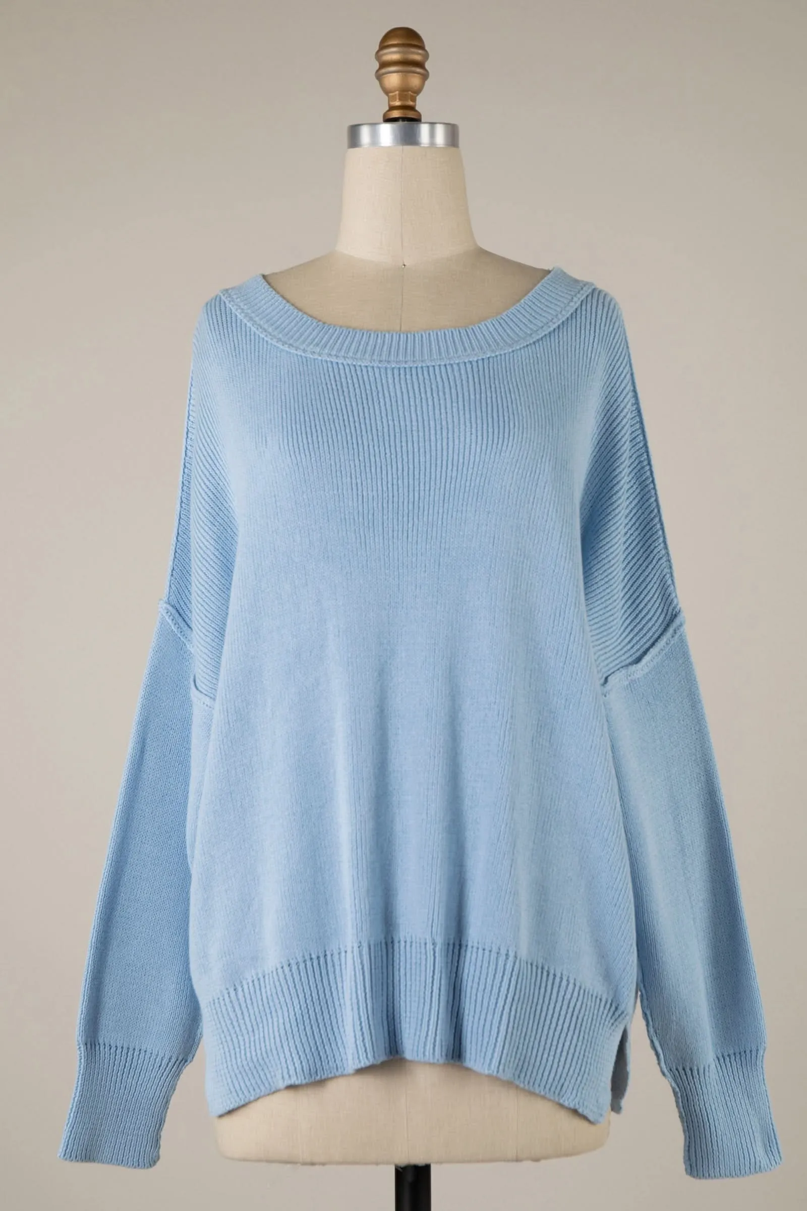 Coffee Date Light Blue Oversized Sweater sold by Boho Pink