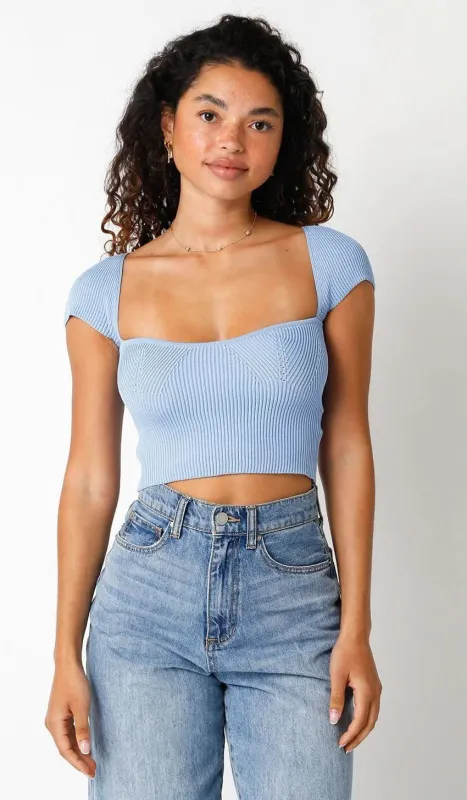 Emma Light Blue Cap Sleeve Sweater Crop Top sold by Boho Pink