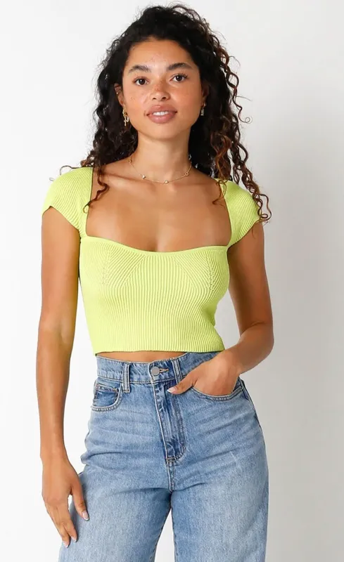 Emma Honeydew Cap Sleeve Sweater Crop Top sold by Boho Pink