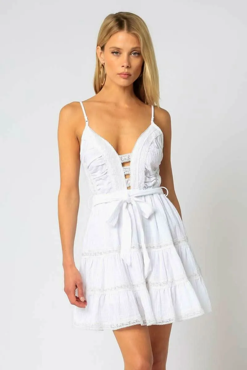 Annalise White Lace Trim Dress sold by Boho Pink