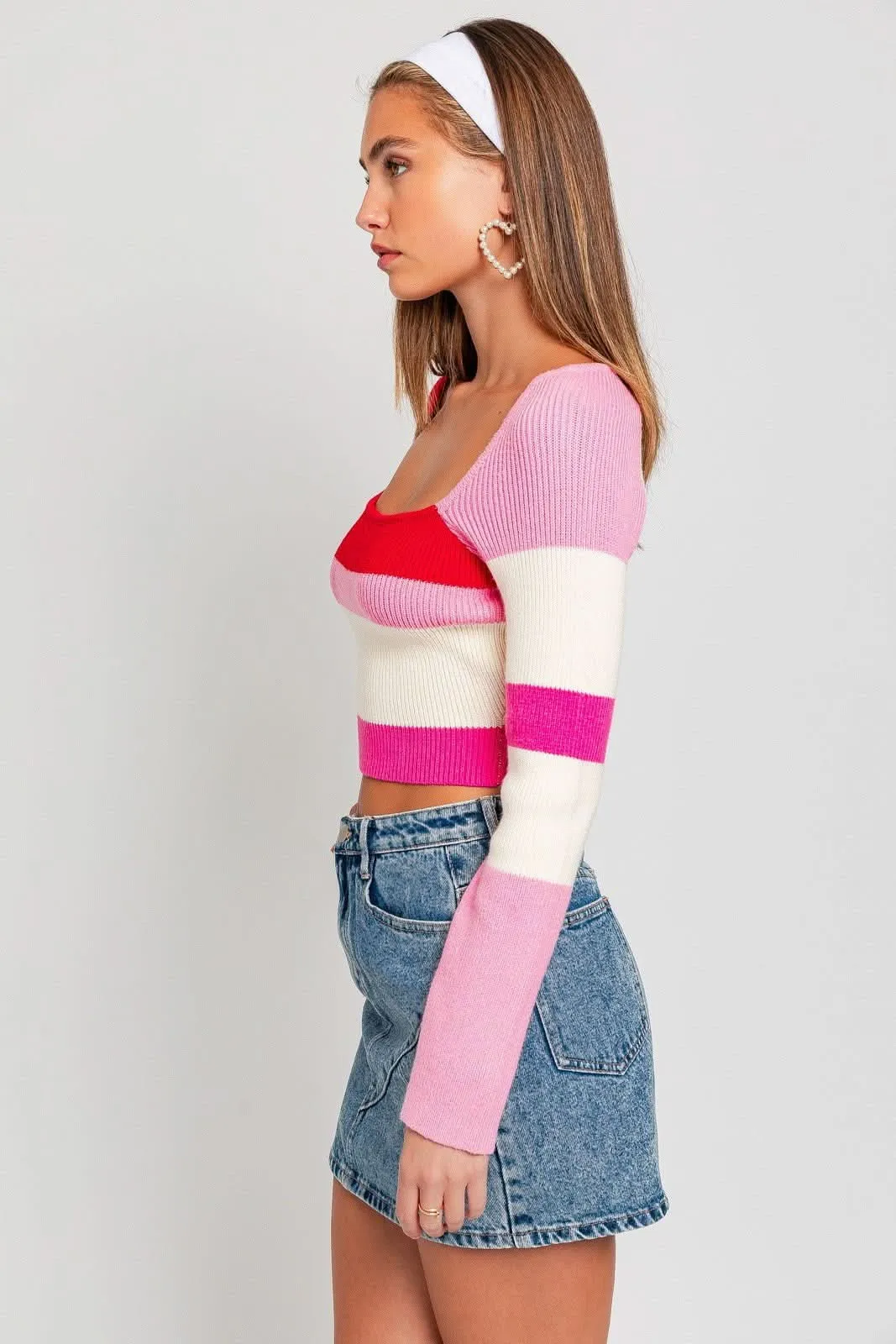 On Repeat Red Colorblock Cropped Sweater sold by Boho Pink product image thumbnail 2
