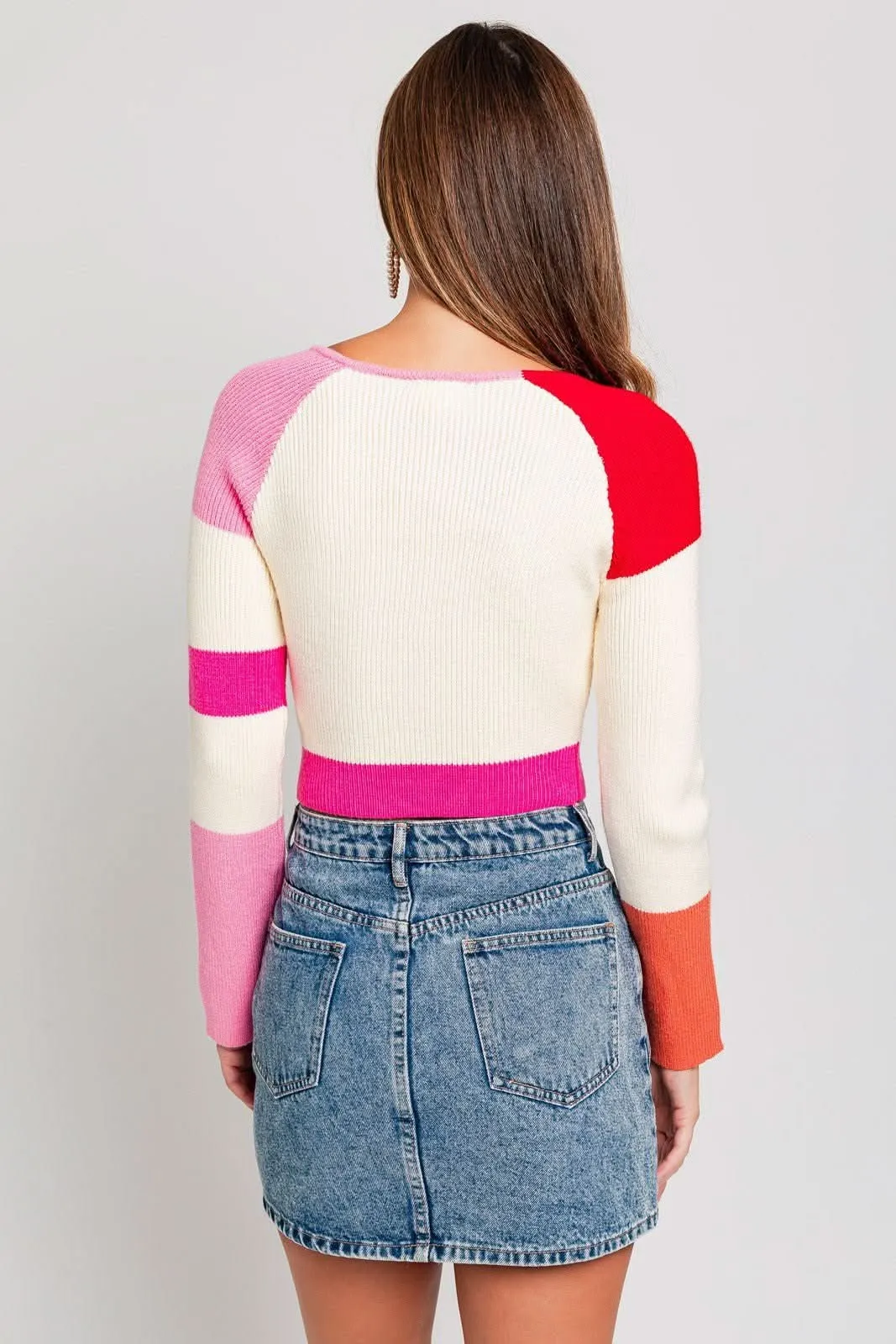On Repeat Red Colorblock Cropped Sweater sold by Boho Pink product image thumbnail 4