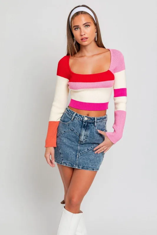 On Repeat Red Colorblock Cropped Sweater sold by Boho Pink