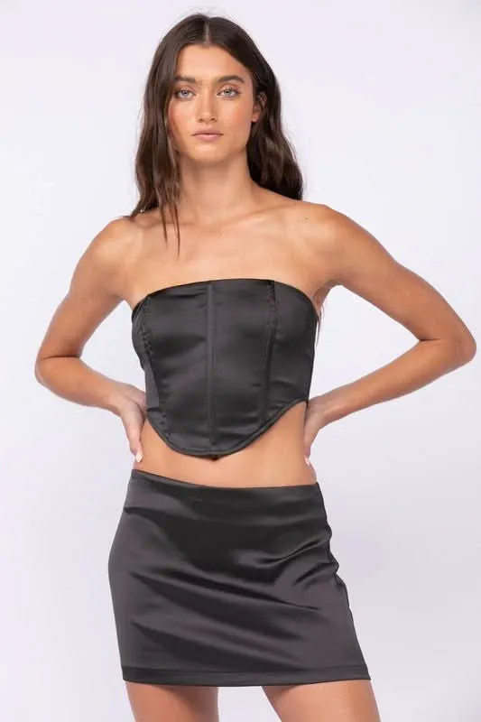 Portia Black Satin Corset Mini Dress Set sold by Boho Pink product image thumbnail 2