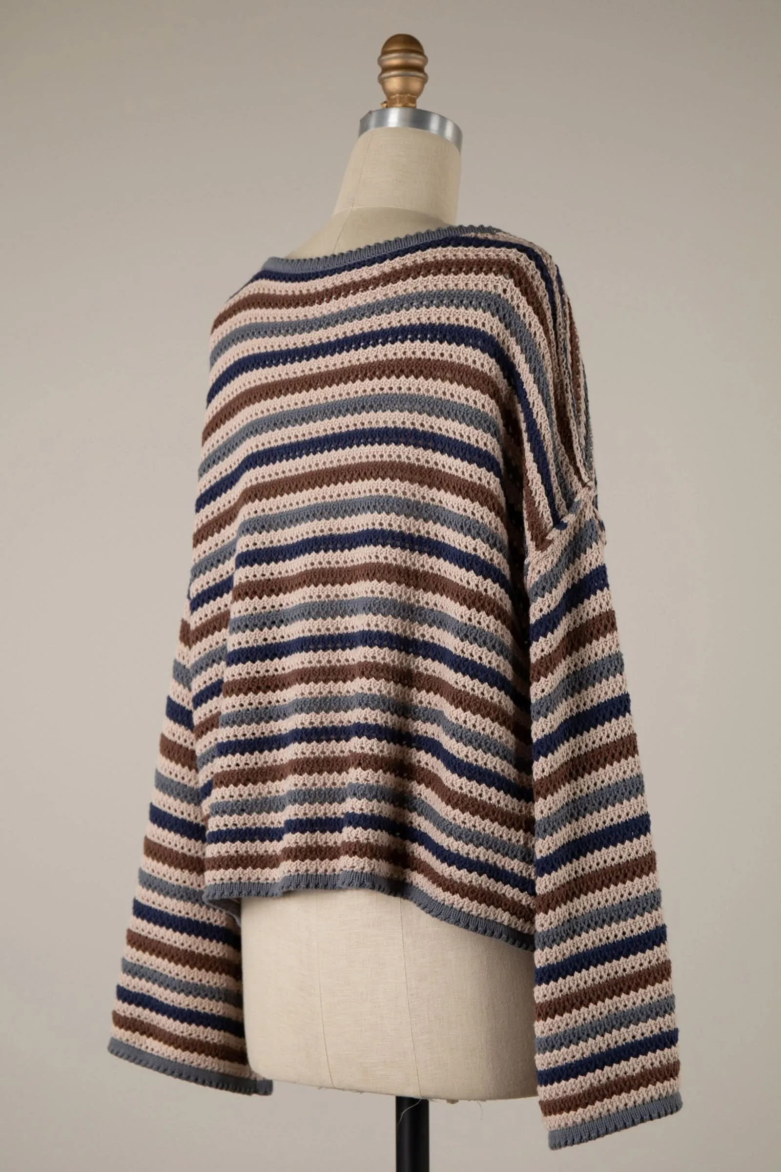 Angie Taupe Multi Striped Crochet Sweater sold by Boho Pink product image thumbnail 2