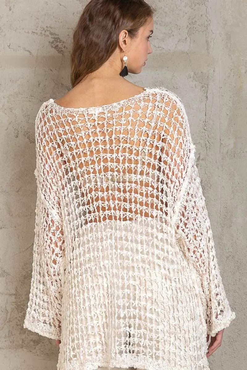 Lucky in Love White Oversized Crochet Sweater sold by Boho Pink product image thumbnail 2