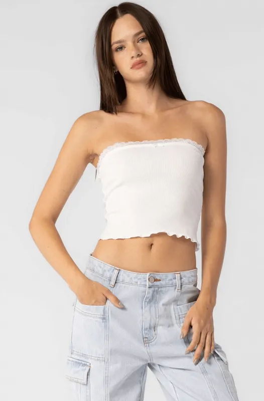 Mia White Lace Trim Tube Top made by Beige Botany