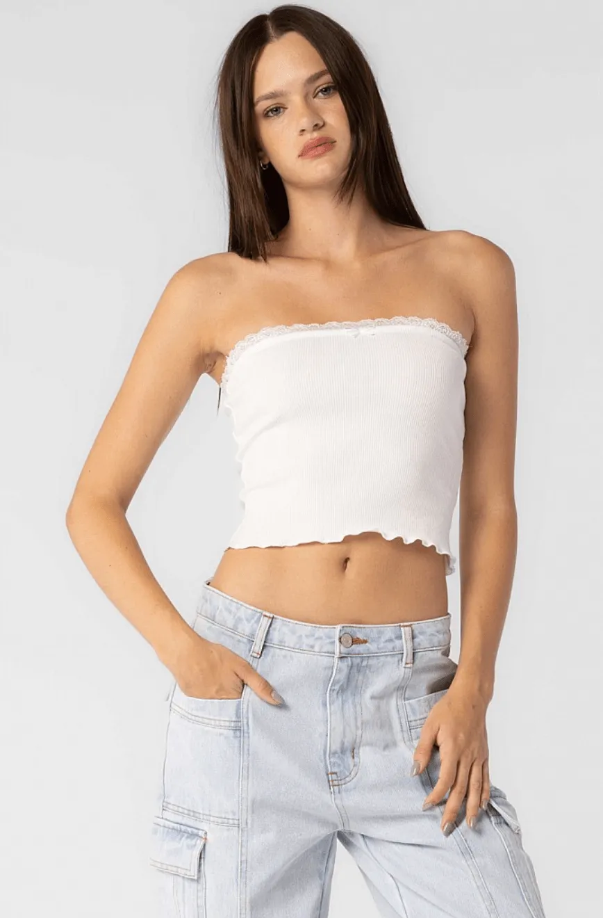 Mia White Lace Trim Tube Top sold by Boho Pink