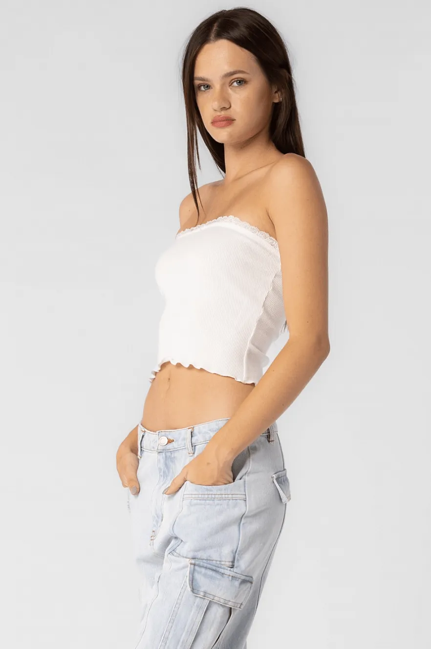 Mia White Lace Trim Tube Top sold by Boho Pink product image thumbnail 3