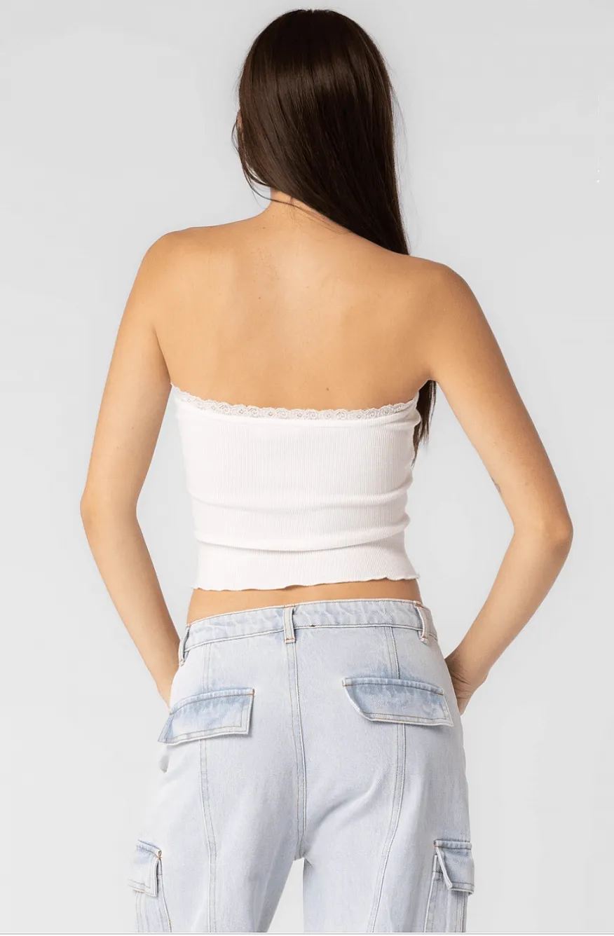 Mia White Lace Trim Tube Top sold by Boho Pink product image thumbnail 5