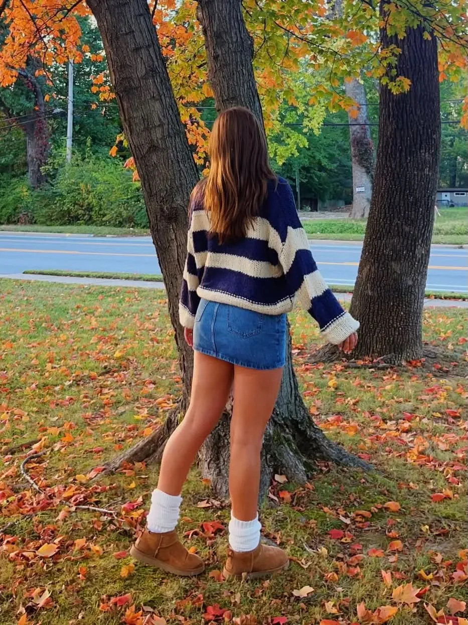 Poppy Navy and Cream Striped Oversized Sweater sold by Boho Pink product image thumbnail 2