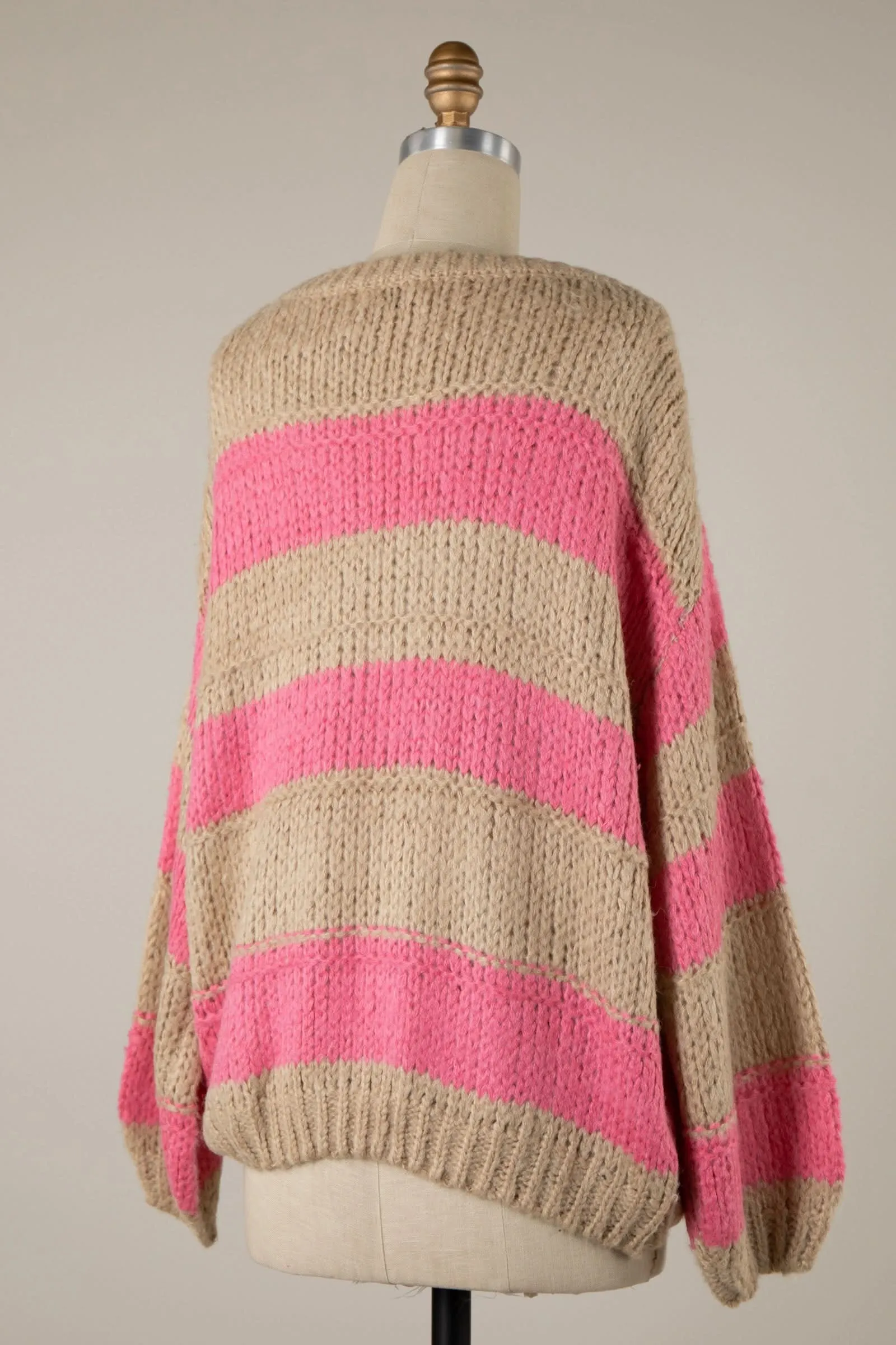 Poppy Beige and Pink Striped Oversized Sweater sold by Boho Pink product image thumbnail 2