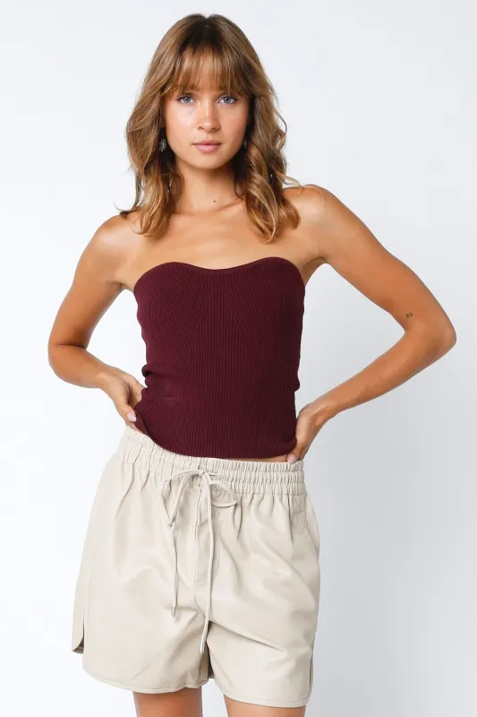 Leah Wine Ribbed Tube Top sold by Boho Pink