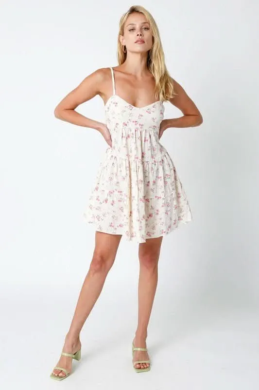 Promenade Cream and Pink Floral Tiered Mini Dress sold by Boho Pink product image thumbnail 2
