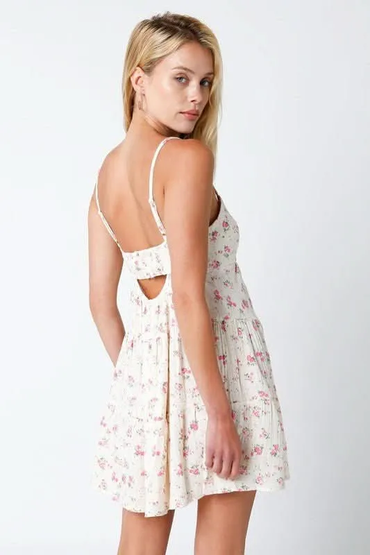 Promenade Cream and Pink Floral Tiered Mini Dress sold by Boho Pink product image thumbnail 4
