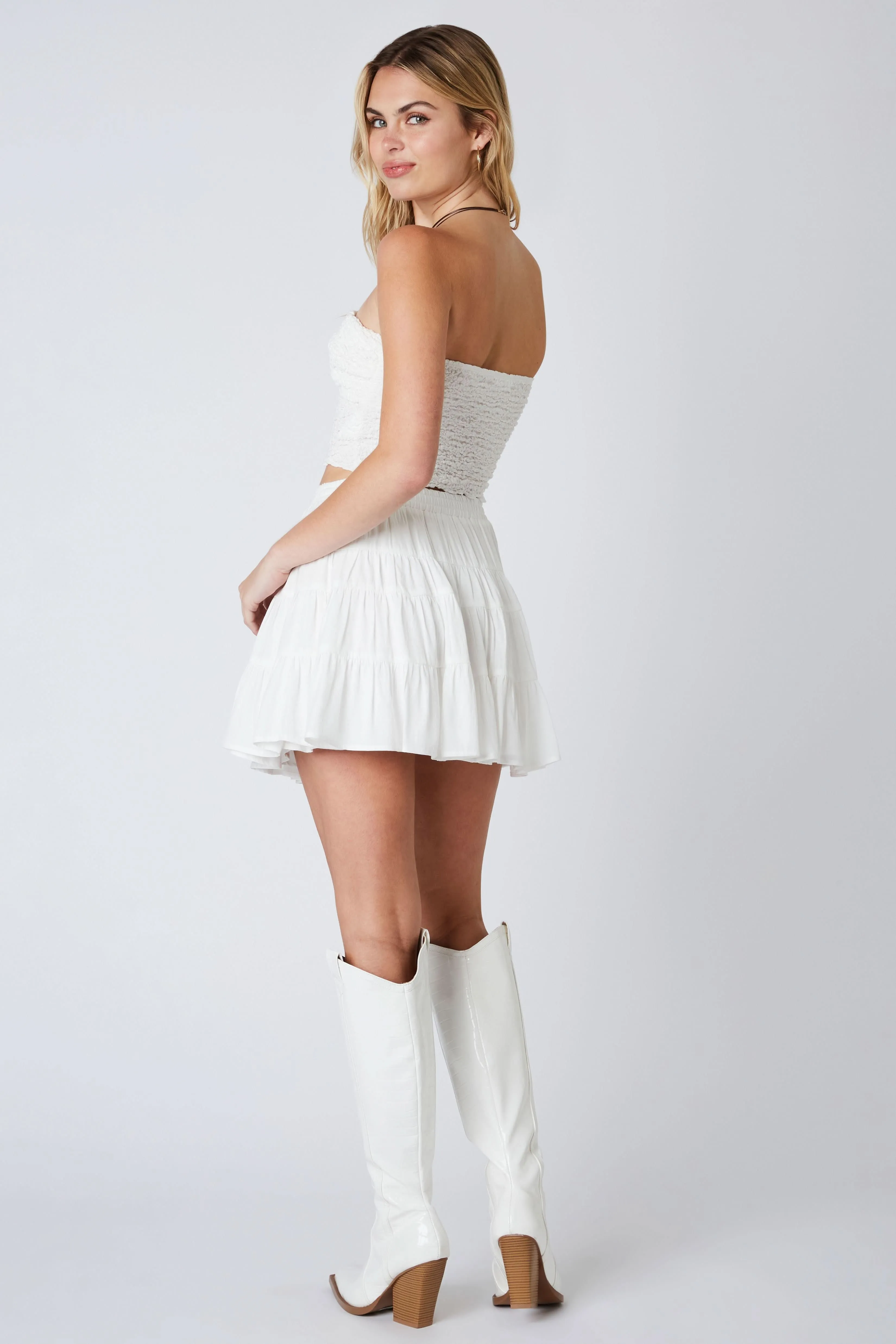 Vanessa White Tiered Mini Skirt sold by Boho Pink product image thumbnail 5