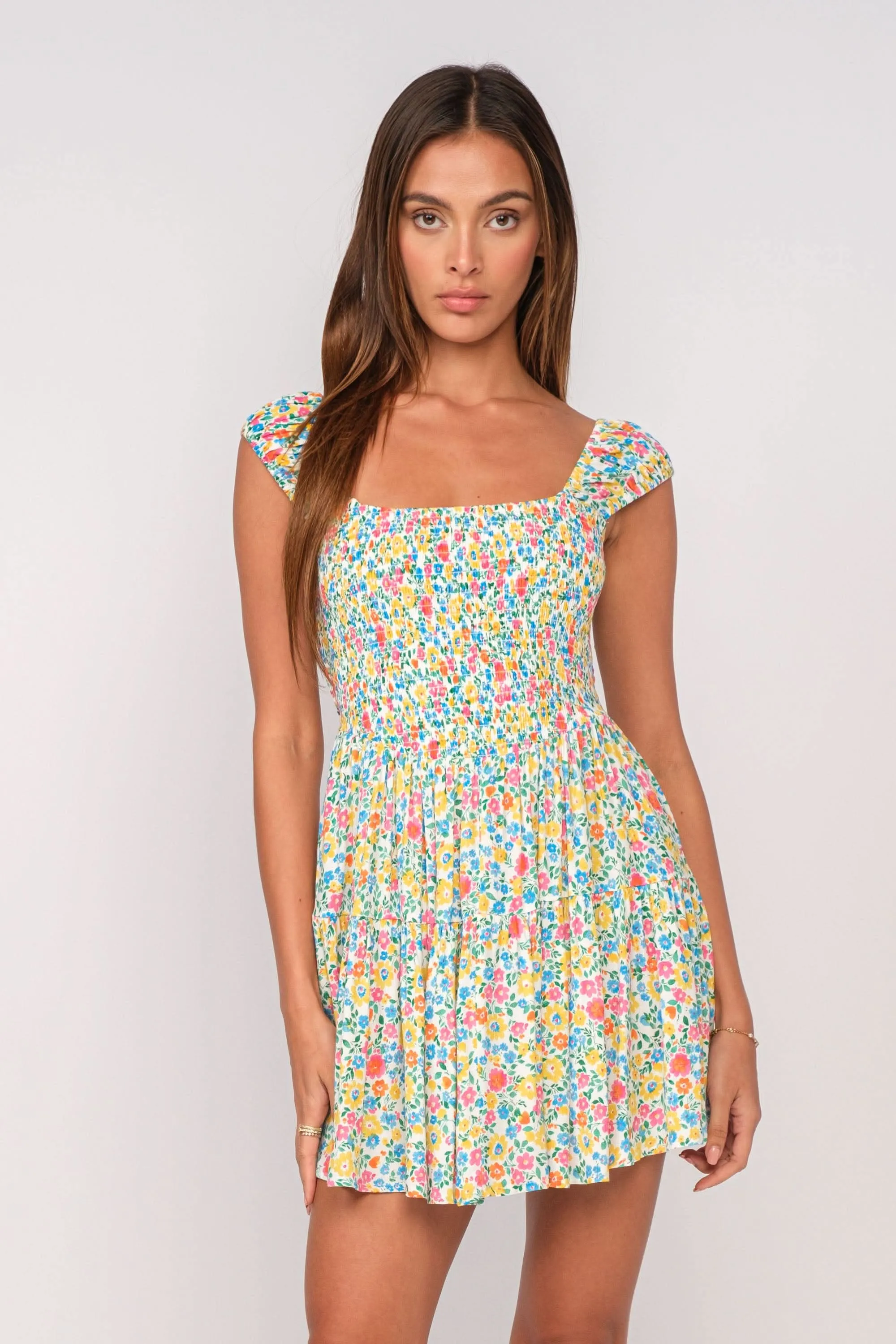 Lily White Floral Mini Dress sold by Boho Pink