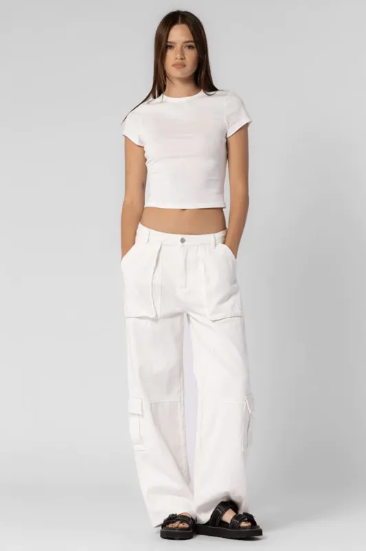 Jess White Low Rise Denim Cargo Pants made by Beige Botany