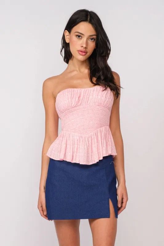 Amelia Light Pink Floral Strapless Top made by Sky to Moon