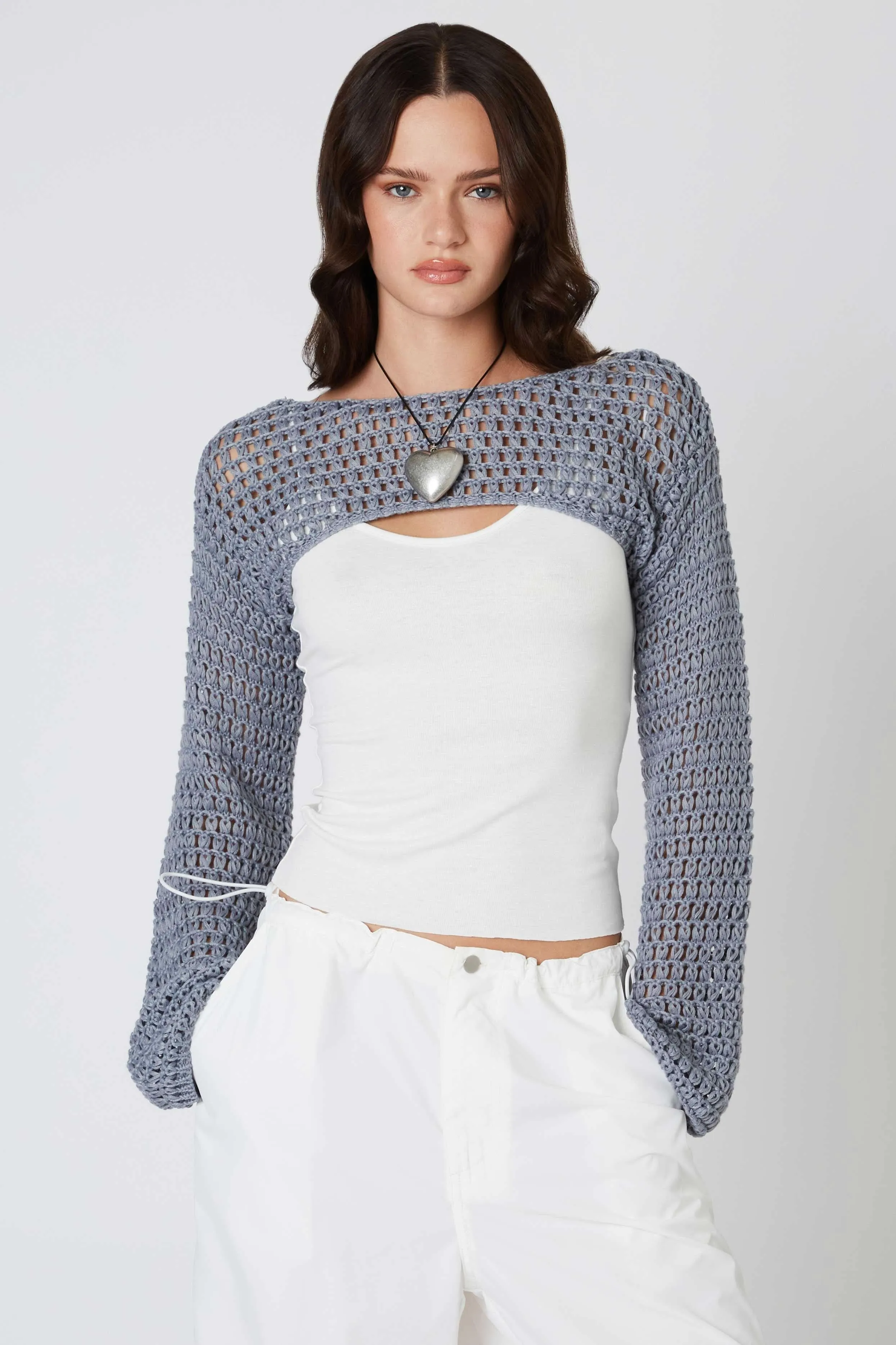 Savannah Dark Slate Crochet Shrug sold by Boho Pink