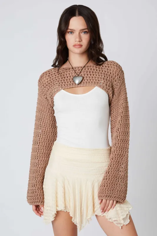 Savannah Mocha Crochet Shrug sold by Boho Pink