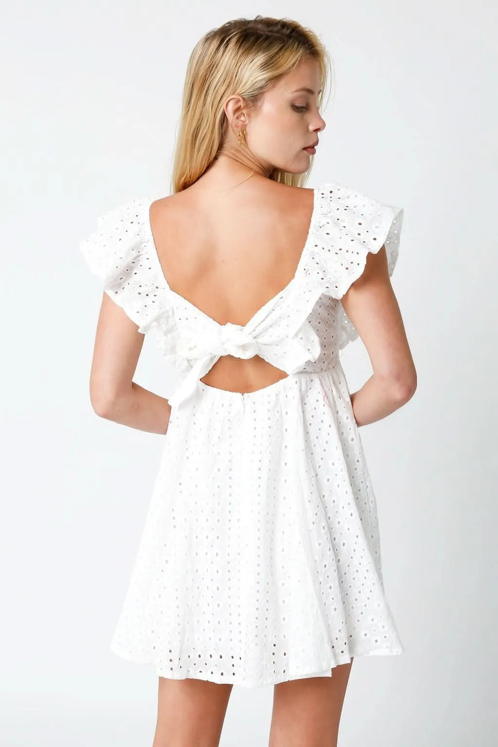 Ramona White Eyelet Mini Dress sold by Boho Pink product image thumbnail 3