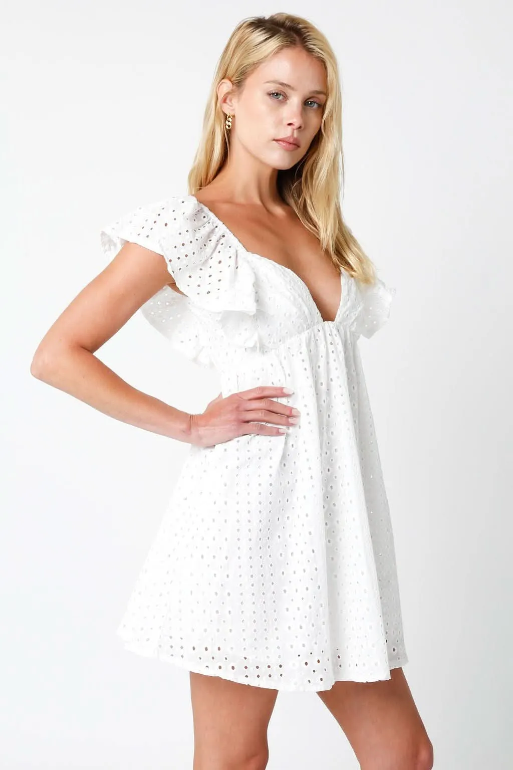 Ramona White Eyelet Mini Dress sold by Boho Pink product image thumbnail 4