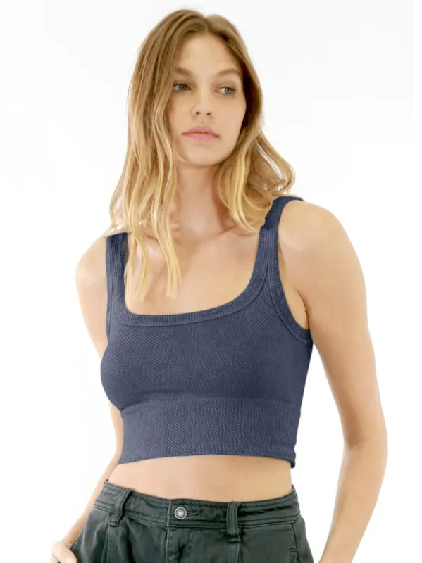 NIKIBIKI Vintage Denim Cropped Chevron Tank sold by Boho Pink