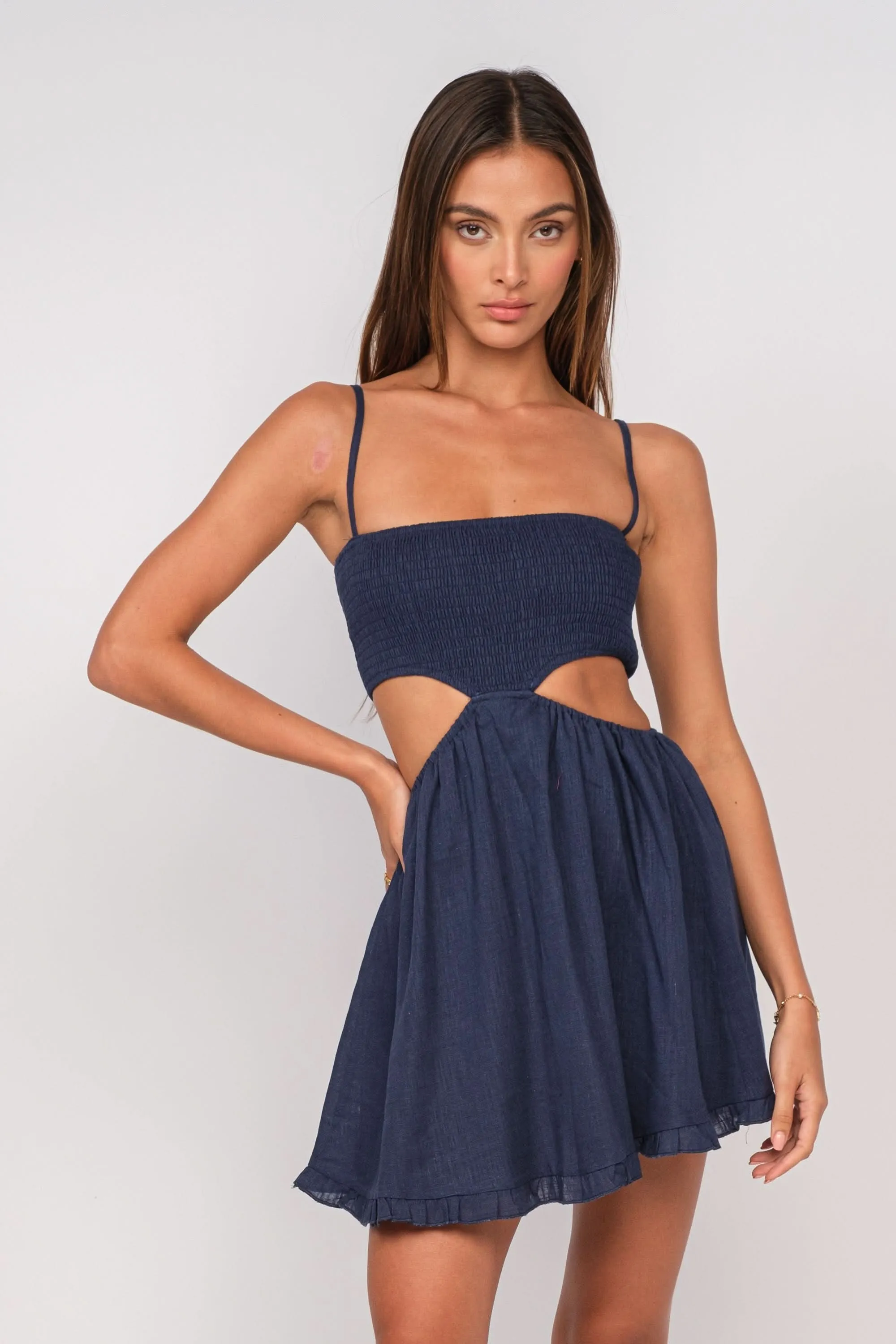 Nadia Navy Blue Cutout Mini Dress sold by Boho Pink