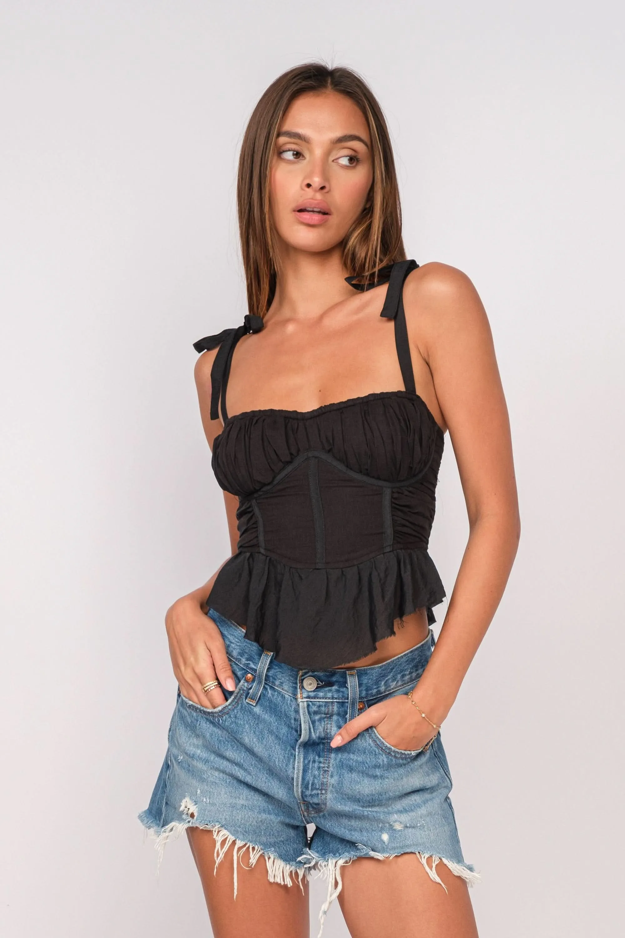 Elyse Black Peplum Top sold by Boho Pink